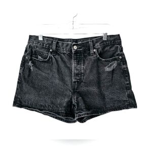 Old Navy Black Gray Distressed Denim Shorts High Rise Slouchy Straight Size 10